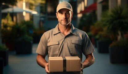 Poster - Delivery person holding a box.