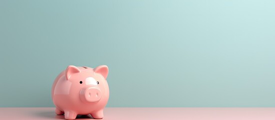 Poster - Piggy bank against isolated pastel background Copy space