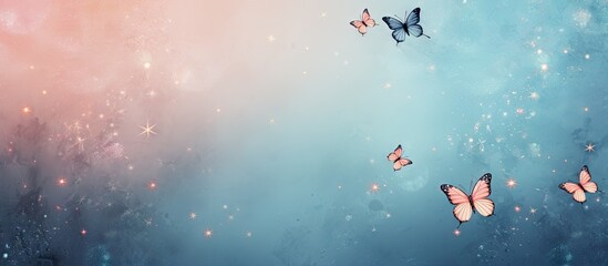 Pattern with butterflies and stars isolated pastel background Copy space