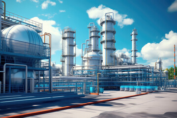 Wall Mural - Aerial view of Petrochemical industry refinery in the morning background. Energy Industrial plant oil station, manufacturing for fuel and energy, furnace factory line.