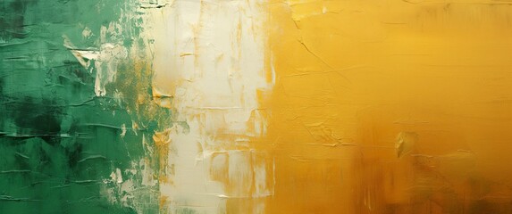 Wall Mural - Abstract artistic green and yellow painting texture. Closeup of oil acrylic brushstrokes on canvas.