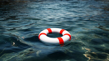 Lifebuoy Floats On The Water Surface As A Lifesaver On The Water In The Sea