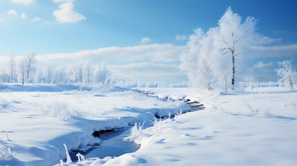 Wall Mural - winter landscape with snow