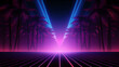 Synthwave retro background with glowing neon lights