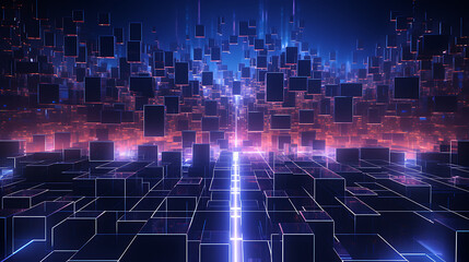 Wall Mural - A digital grid of glowing neon nodes, creating a cybernetic landscape reminiscent of futuristic interfaces