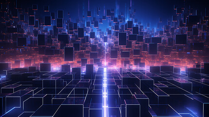 Canvas Print - A digital grid of glowing neon nodes, creating a cybernetic landscape reminiscent of futuristic interfaces