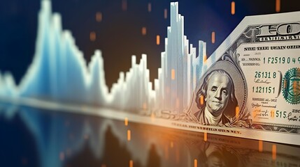 USD bill with raising sparkline chart Concept of Economy