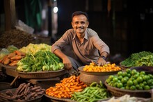 Indian Street Vegetable Vendor Or Bhaji Wala