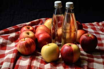 Canvas Print - bottles of apple cider on a checkered cloth