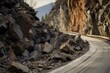 Dangerous road conditions caused by an unforeseen rockfall. Generative AI