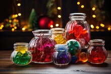 Glass Jars Filled With Colorful Christmas Candies