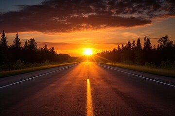 Poster - sun rising at the end of a long, empty road