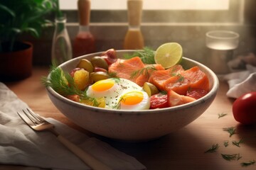 Sticker - Fresh vegetable breakfast bowl. Meal diet. Generate Ai