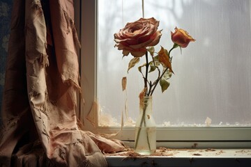 Sticker - dried rose on an empty window sill