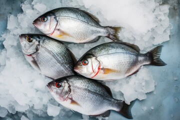 Bream sea fish ice. Frozen food. Generate Ai