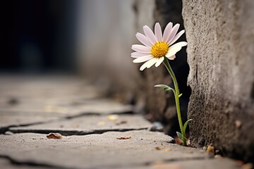 Poster - single daisy growing through the cracks of concrete