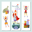 Set of 3 universal greeting cards  and bookmarks. Santa Claus (Sinterklaas) and his assistants wave hands