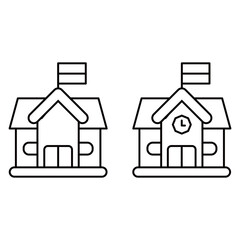 Poster - Vector illustration of a house icon on white background. Line art style. School icon with flag flying above the building. school symbol