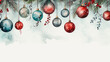 canvas print picture - Weihnachten und Advent, Dekorativer Aquarell, Wasserfarben Hintergrund mit Christbaumkugeln und Tannenzweigen