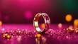 Exquisite Gold Ring with Pink Crystals on Lustrous Purple Background