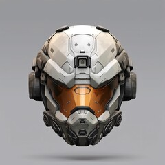 Wall Mural - Modern and Futuristic War Helmet Isolated on Gray Background