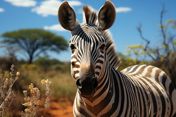 Canvas Print - The strikingly patterned Grevy's zebra, native to the arid landscapes of East Africa. Concept of conservation efforts. Generative Ai.