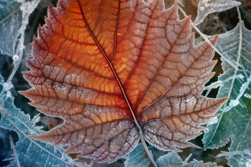 Poster - Macro leaf photo. Vein fall nature. Generate Ai