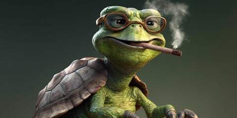 Portrait of an Old Turtle Smoking