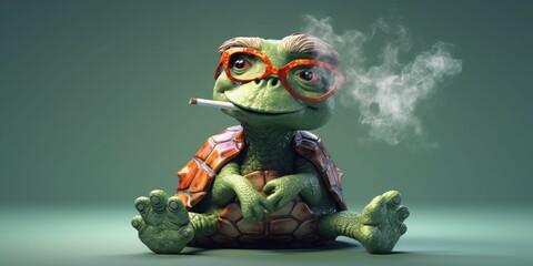 Portrait of an Old Turtle Smoking