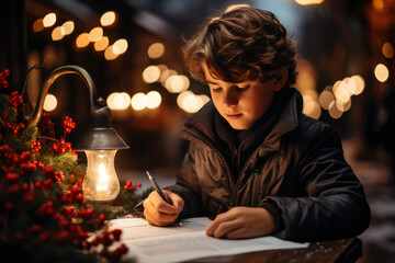 Sticker - A child writing a heartfelt letter to Santa, expressing their wishes and dreams for Christmas. Generative Ai.