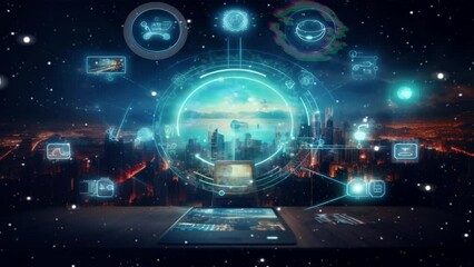 Rpa concept with blue bright light and earth hologram animation looping video animated background
