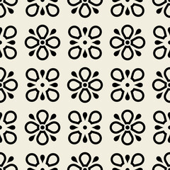 Wall Mural - flower geometric pattern design. seamless floral background with outline flower icons. vector illust