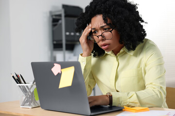 Poster - Deadline concept. Stressed woman working with laptop in office