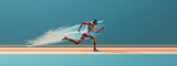 Fototapeta  - Illustration of runner in motion blur, blue background