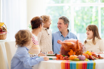 Wall Mural - Thanksgiving family dinner. Roasted turkey meal.