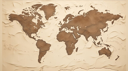 Simple Vintage World map travel in brown and beige color created with Generative AI Technology