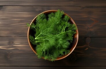 Wall Mural - Bowl fresh dill top view. Natural organic herb. Generate Ai