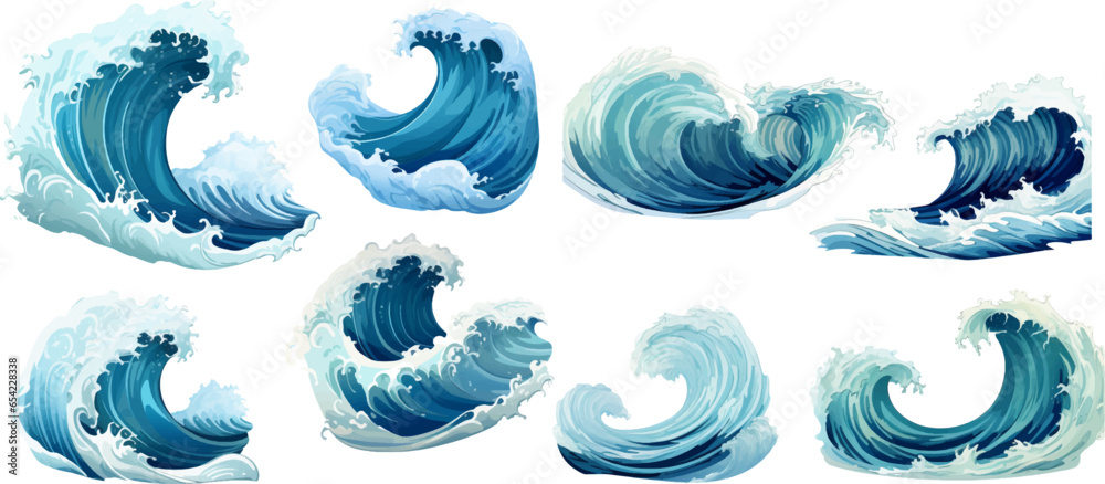Set of sea waves on a white background. Stock Vector | Adobe Stock