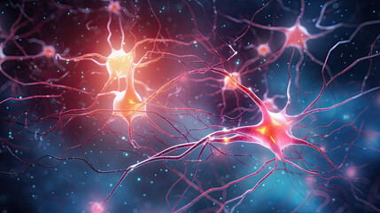 Wall Mural - transmitting neurons links or nerve cells in human body created with Generative AI Technology