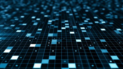 Poster - Blue big data digital black and blue mainframe in a futuristic information, Technology Concept abstract background, 3D rendering animation 4k