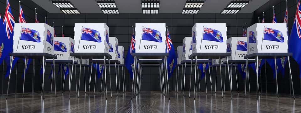 Cayman Islands - polling station with many voting booths - election concept - 3D illustration