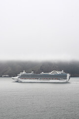 Sticker - cruise ship near mountains with fog