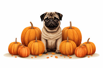 Wall Mural - dog and pumpkins vector flat minimalistic isolated vector style illustration