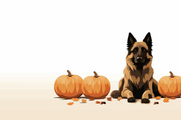 Wall Mural - dog and pumpkins vector flat minimalistic isolated vector style illustration