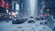 Snow storm in modern city