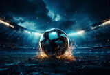 Fototapeta Sport - Soccer ball on the background of the stadium with dramatic style illustration