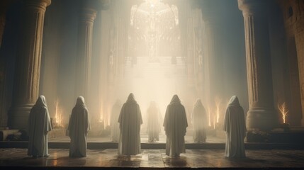 Ancient Temple with Priest in White Robes - Brotherhood of Light