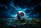 Fototapeta Sport - Soccer ball on the grass with dramatic style illustration