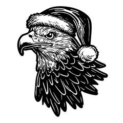 Wall Mural - eagle wearing a Santa Claus hat Christmas sketch