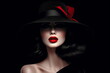 © Canvas Alchemy - Beautiful woman in a black broad-brim hat with red lips